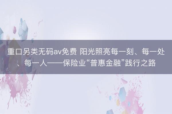 重口另类无码av免费 阳光照亮每一刻、每一处、每一人——保险业“普惠金融”践行之路