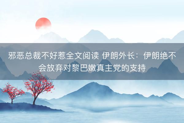 邪恶总裁不好惹全文阅读 伊朗外长：伊朗绝不会放弃对黎巴嫩真主党的支持