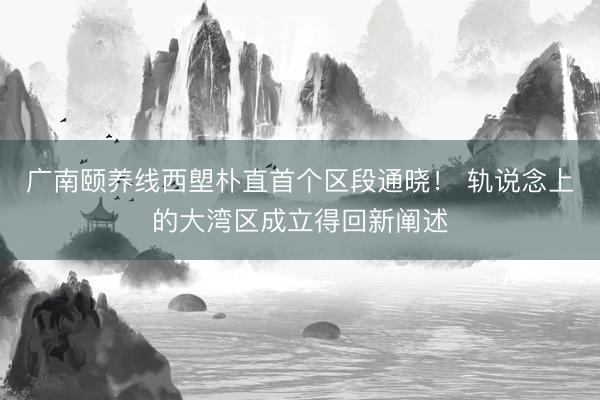 广南颐养线西塱朴直首个区段通晓！ 轨说念上的大湾区成立得回新阐述