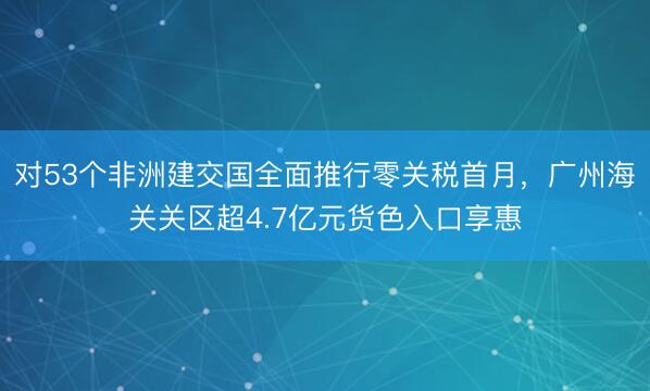 对53个非洲建交国全面推行零关税首月，广州海关关区超4.7亿元货色入口享惠
