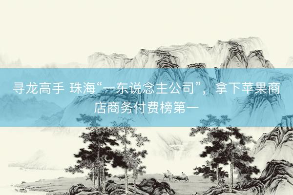 寻龙高手 珠海“一东说念主公司”,拿下苹果商店商务付费榜第一