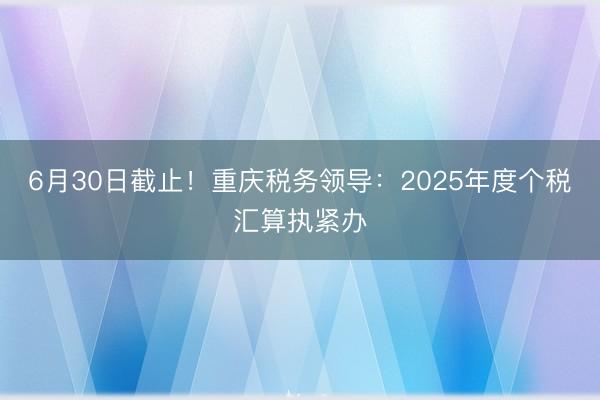 6月30日截止！重庆税务领导：2025年度个税汇算执紧办